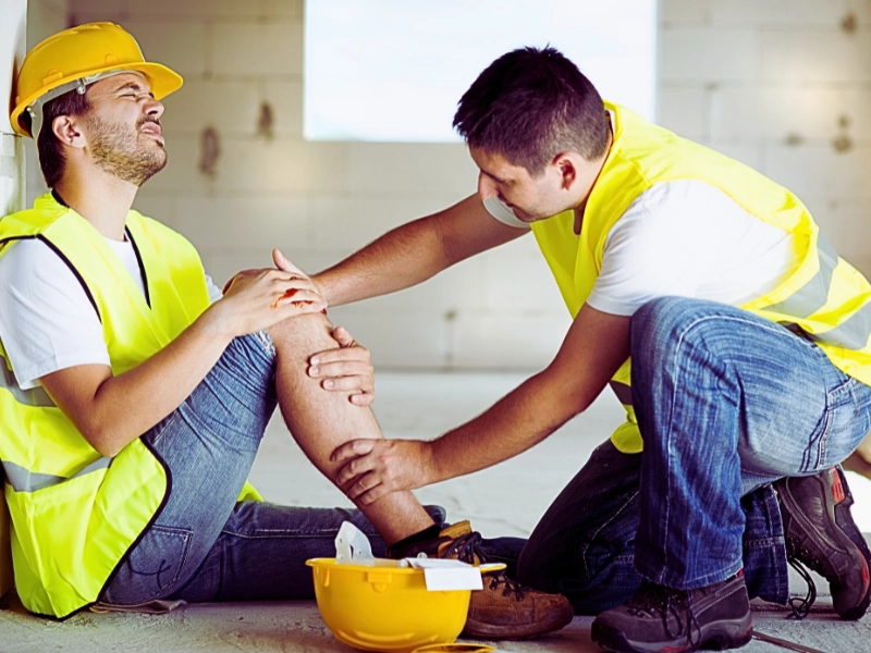 Construction worker has a construction accident while working on new house.