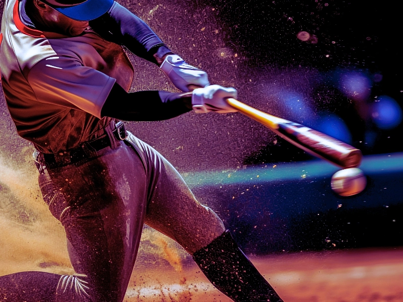 Baseball player hitting the ball.