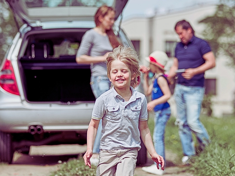 Family going on a vacation. Children involved in a Car Accident