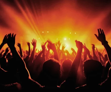 People black silhouettes music concert. Injured at a concert