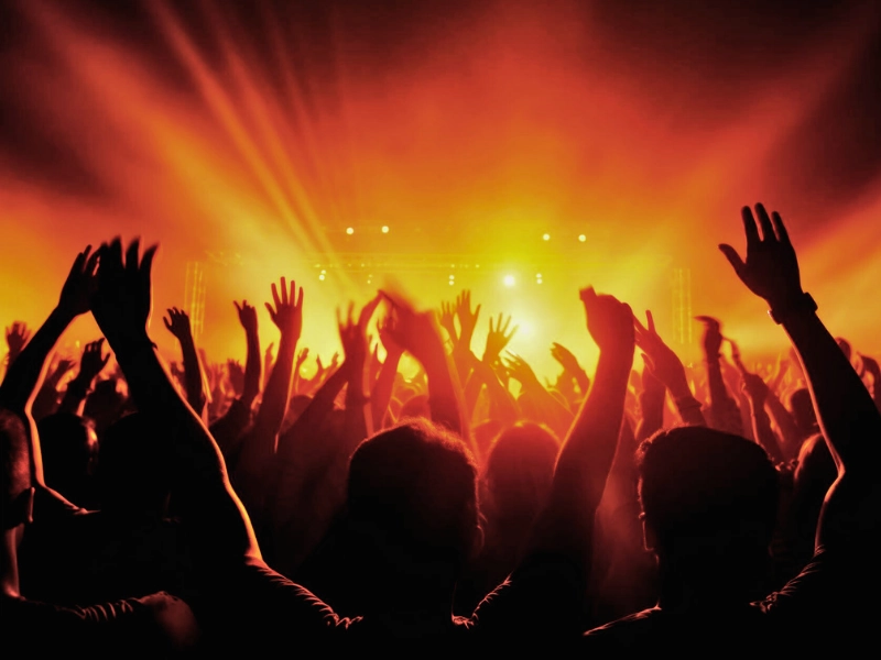 People black silhouettes music concert. Injured at a concert