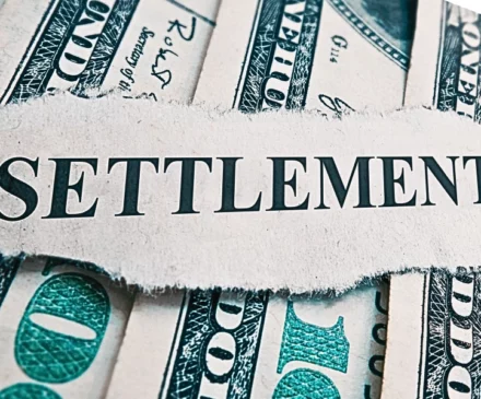 Settlement newspaper headline on money. Quick Settlement Offer