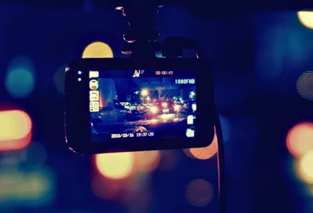 recorder camera on car - vintage effect filter. dashcam footage