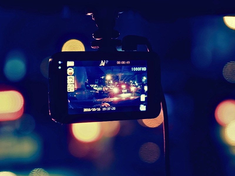 recorder camera on car - vintage effect filter. dashcam footage