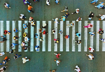 Pedestrian crossing top view. hit in a crosswalk