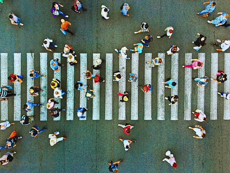 Pedestrian crossing top view. hit in a crosswalk