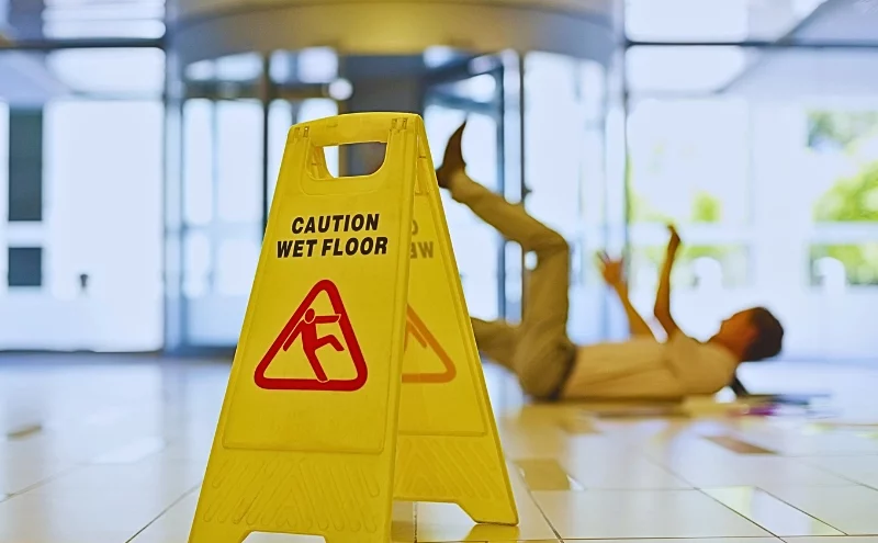 Slip and Fall Accidents at Naperville Shopping Centers: Who’s Liable? 1 Businessman slipping on wet office floor. Slip and Fall Accidents at Naperville Shopping Centers