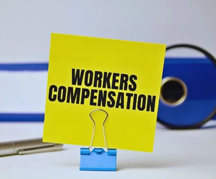 Workers compensation on yellow sticker and blue file folder. Workers’ Comp Claim with a Pre-Existing Injury