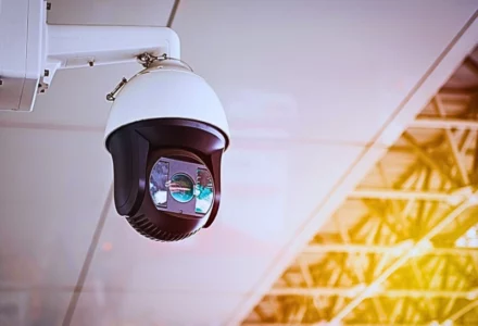 CCTV Camera hanging on the roof. Surveillance Footage in Illinois Injury Cases