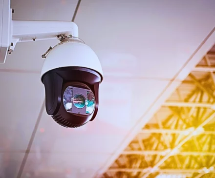 CCTV Camera hanging on the roof. Surveillance Footage in Illinois Injury Cases