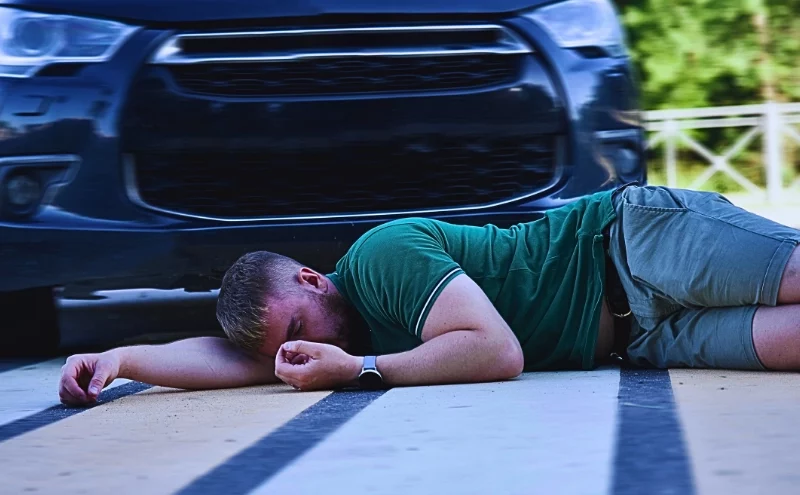 Pedestrian Accidents at Night: How Poor Visibility Affects Injury Claims 1 A young man lying on a pedestrian crosswalk after being hit by a dark-colored SUV. How Poor Visibility Affects Injury Claims